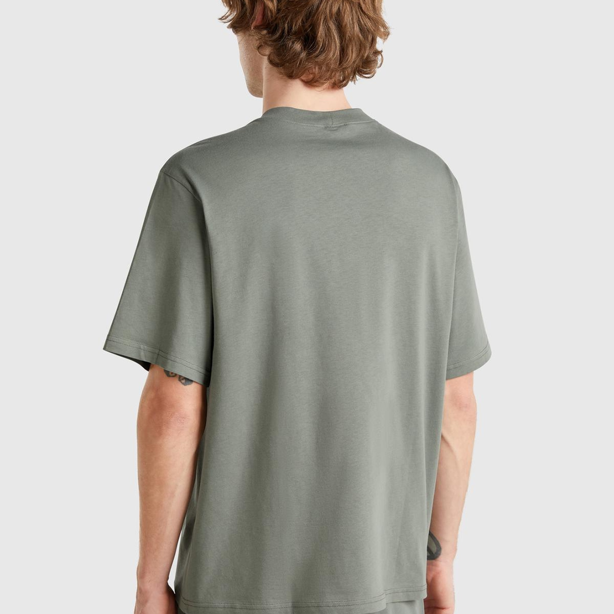 Erkek Soluk Yeşil %100 Koton Benetton Yazılı T-Shirt