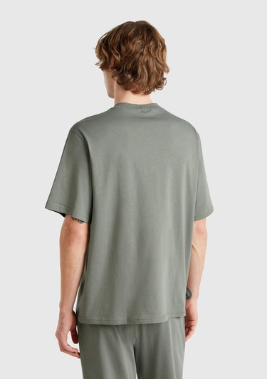  Erkek Soluk Yeşil %100 Koton Benetton Yazılı T-Shirt