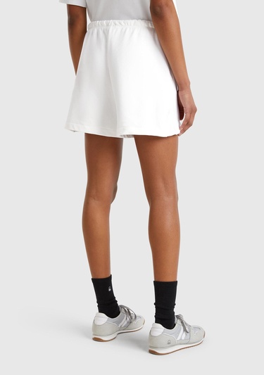  Kadın Beyaz Pamuk Karışımlı Logo Bantlı İpli Yüksek Bel Bermuda Şort