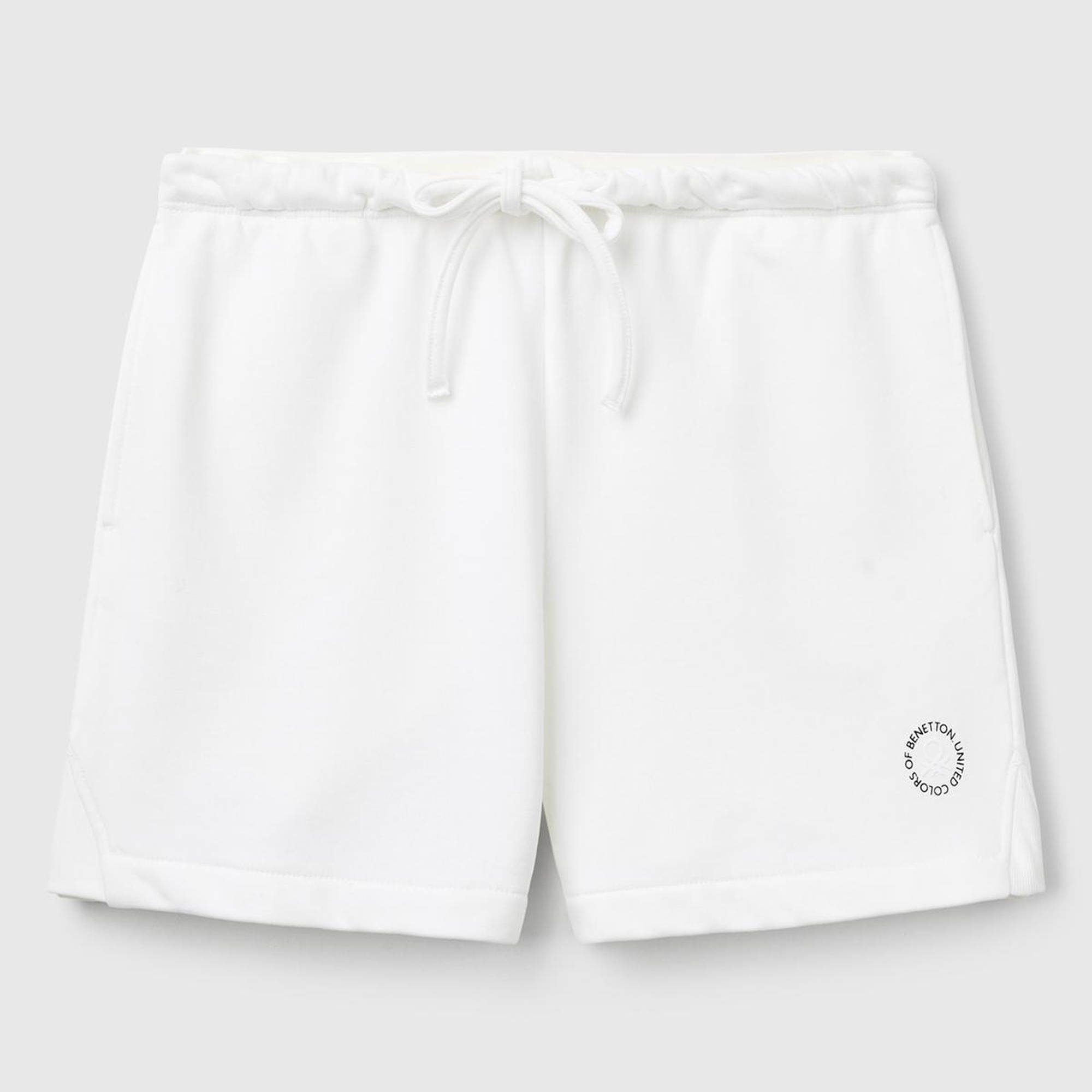 Kadın Beyaz Pamuk Karışımlı Logo Bantlı İpli Yüksek Bel Bermuda Şort