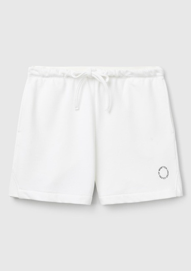  Kadın Beyaz Pamuk Karışımlı Logo Bantlı İpli Yüksek Bel Bermuda Şort