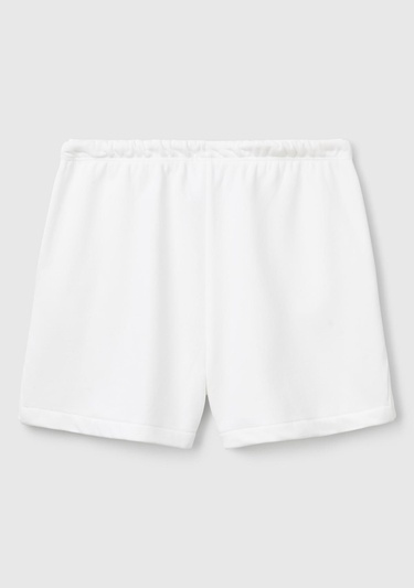  Kadın Beyaz Pamuk Karışımlı Logo Bantlı İpli Yüksek Bel Bermuda Şort