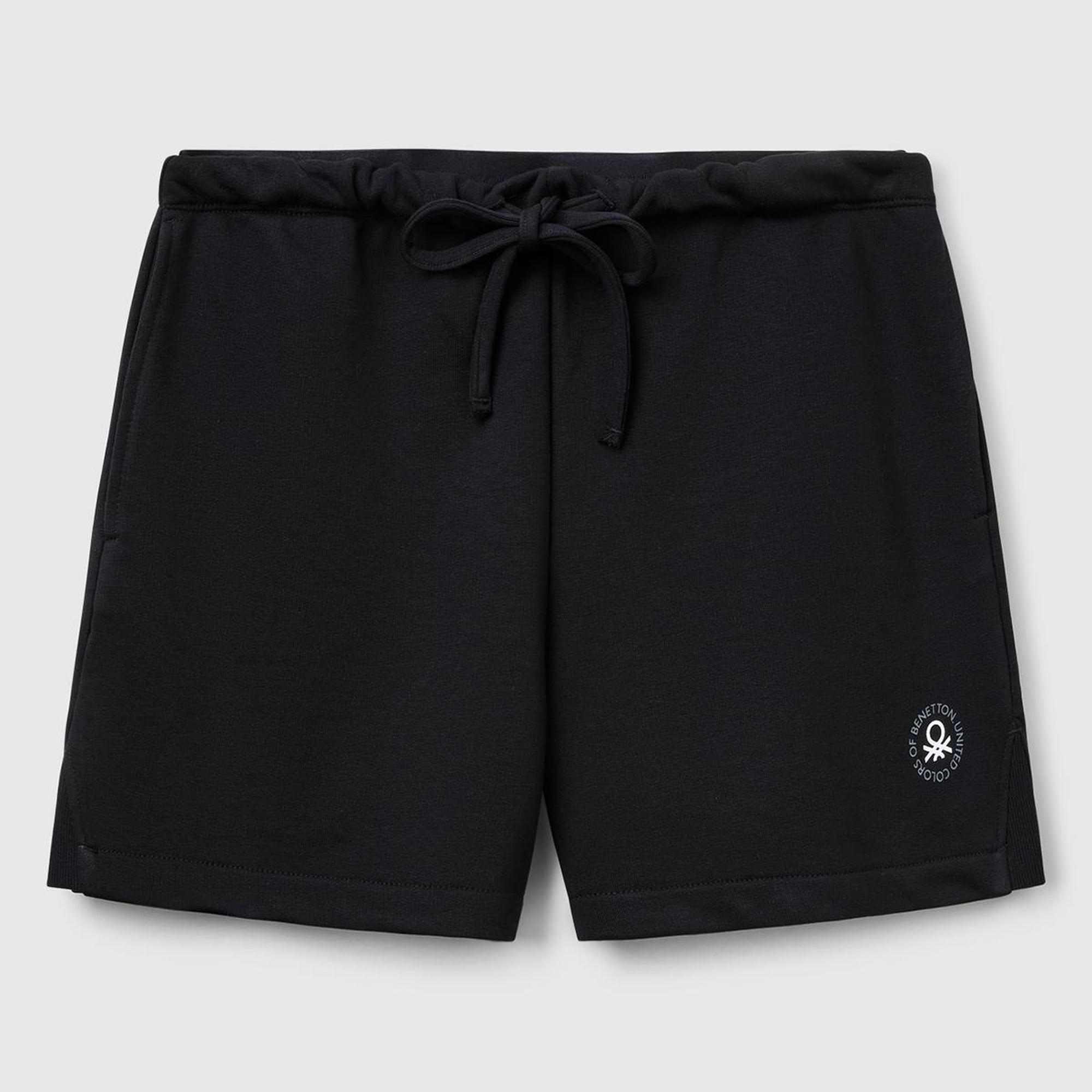 Kadın Siyah Pamuk Karışımlı Logo Bantlı İpli Yüksek Bel Bermuda Şort