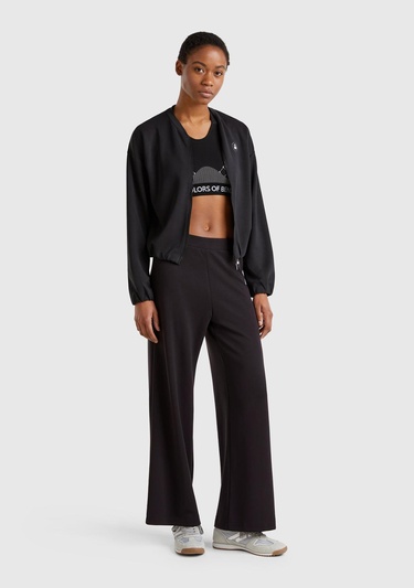  Kadın Siyah Logo Baskılı Beli Lastikli Bol Kesim Eşofman Altı