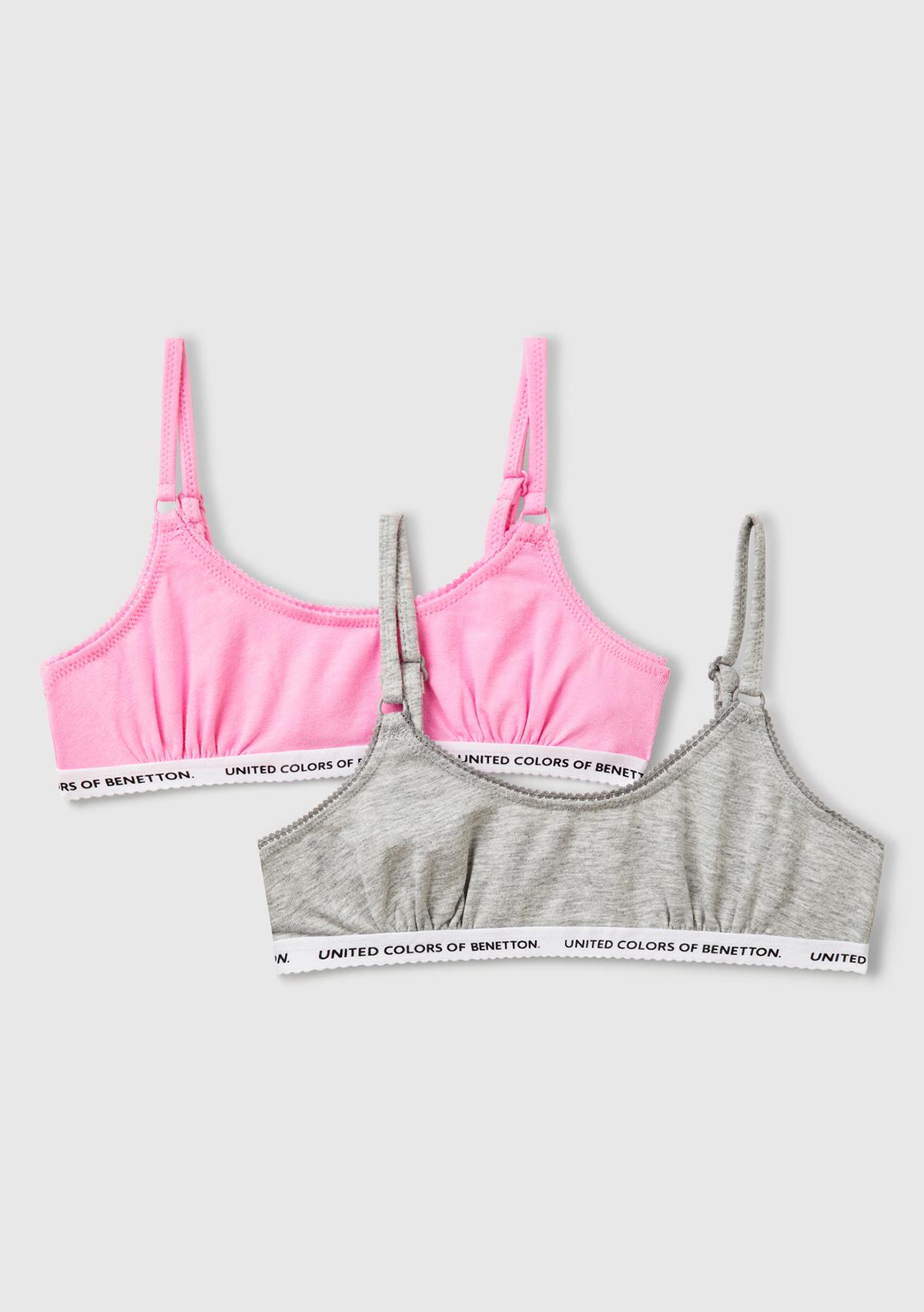  Kız Çocuk Pembe Logo Bantlı Ayarlanabilir Askılı 2'li Sütyen Seti