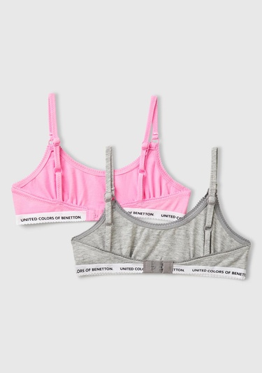  Kız Çocuk Pembe Logo Bantlı Ayarlanabilir Askılı 2'li Sütyen Seti