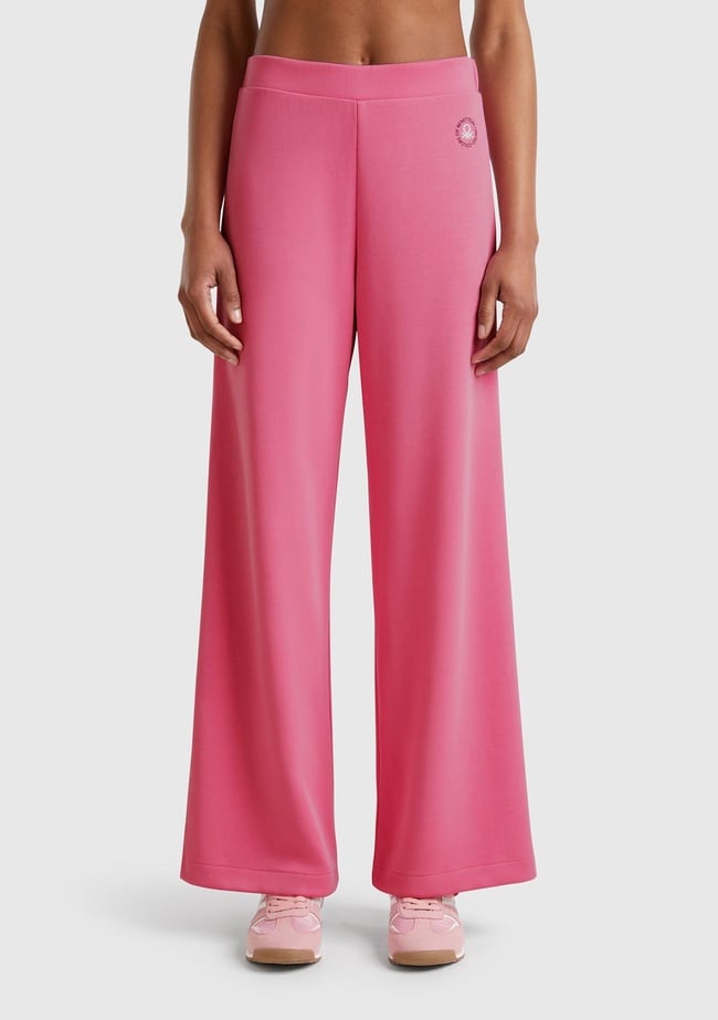  Kadın Pembe Logo Baskılı Beli Lastikli Bol Kesim Eşofman Altı