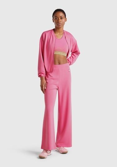  Kadın Pembe Logo Baskılı Beli Lastikli Bol Kesim Eşofman Altı