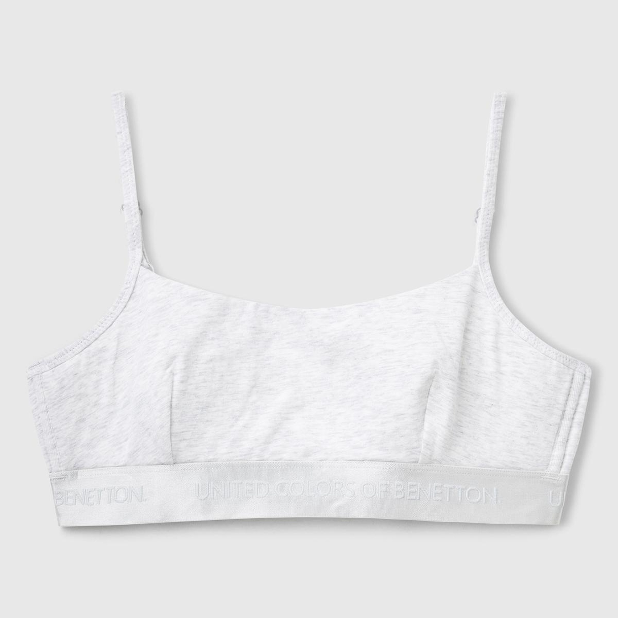 Kadın Gri Pamuk Karışımlı Logo Bantlı Ayarlanabilir Askılı Bikini Üstü