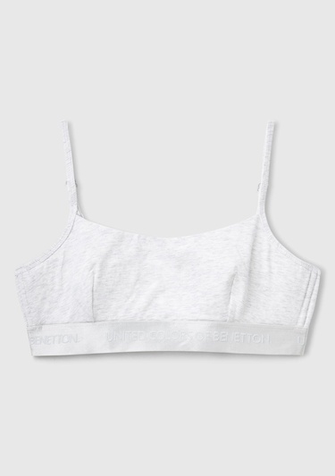  Kadın Gri Pamuk Karışımlı Logo Bantlı Ayarlanabilir Askılı Bikini Üstü