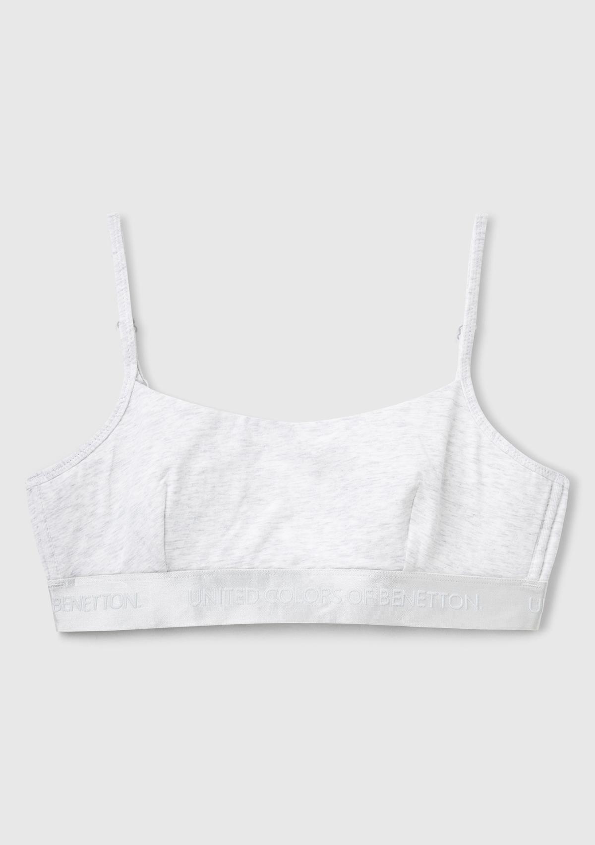  Kadın Gri Pamuk Karışımlı Logo Bantlı Ayarlanabilir Askılı Bikini Üstü