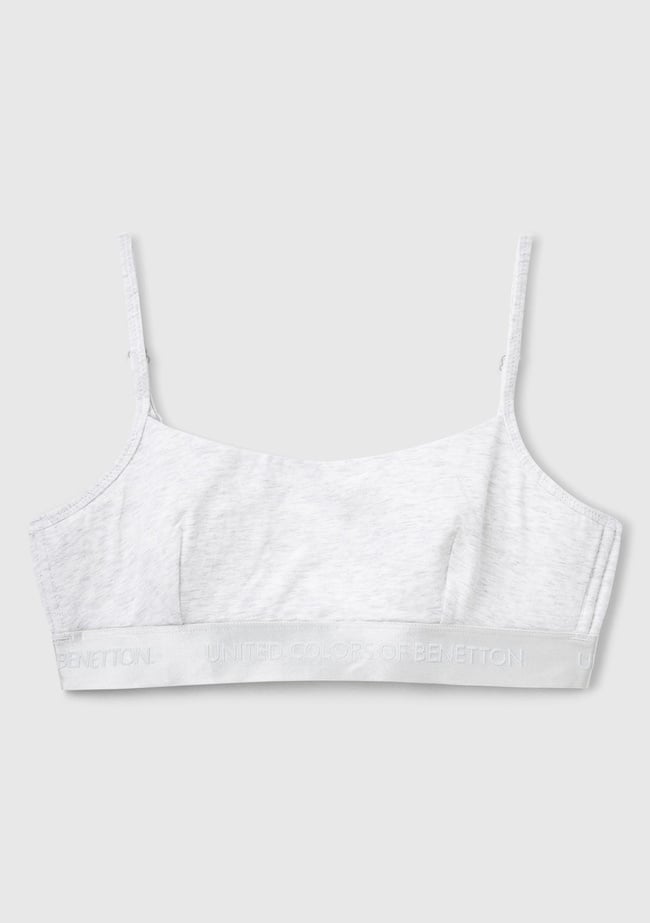  Kadın Gri Pamuk Karışımlı Logo Bantlı Ayarlanabilir Askılı Bikini Üstü