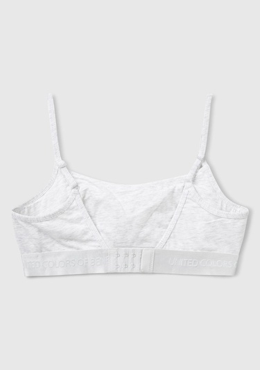  Kadın Gri Pamuk Karışımlı Logo Bantlı Ayarlanabilir Askılı Bikini Üstü