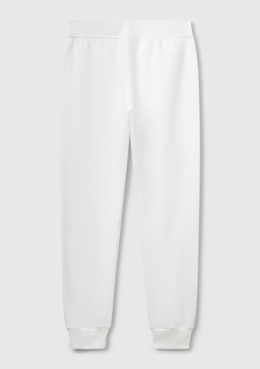  Kadın Beyaz Pamuk Karışımlı Logo Baskılı Beli Lastikli Jogger Eşofman Altı