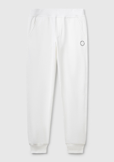  Kadın Beyaz Pamuk Karışımlı Logo Baskılı Beli Lastikli Jogger Eşofman Altı