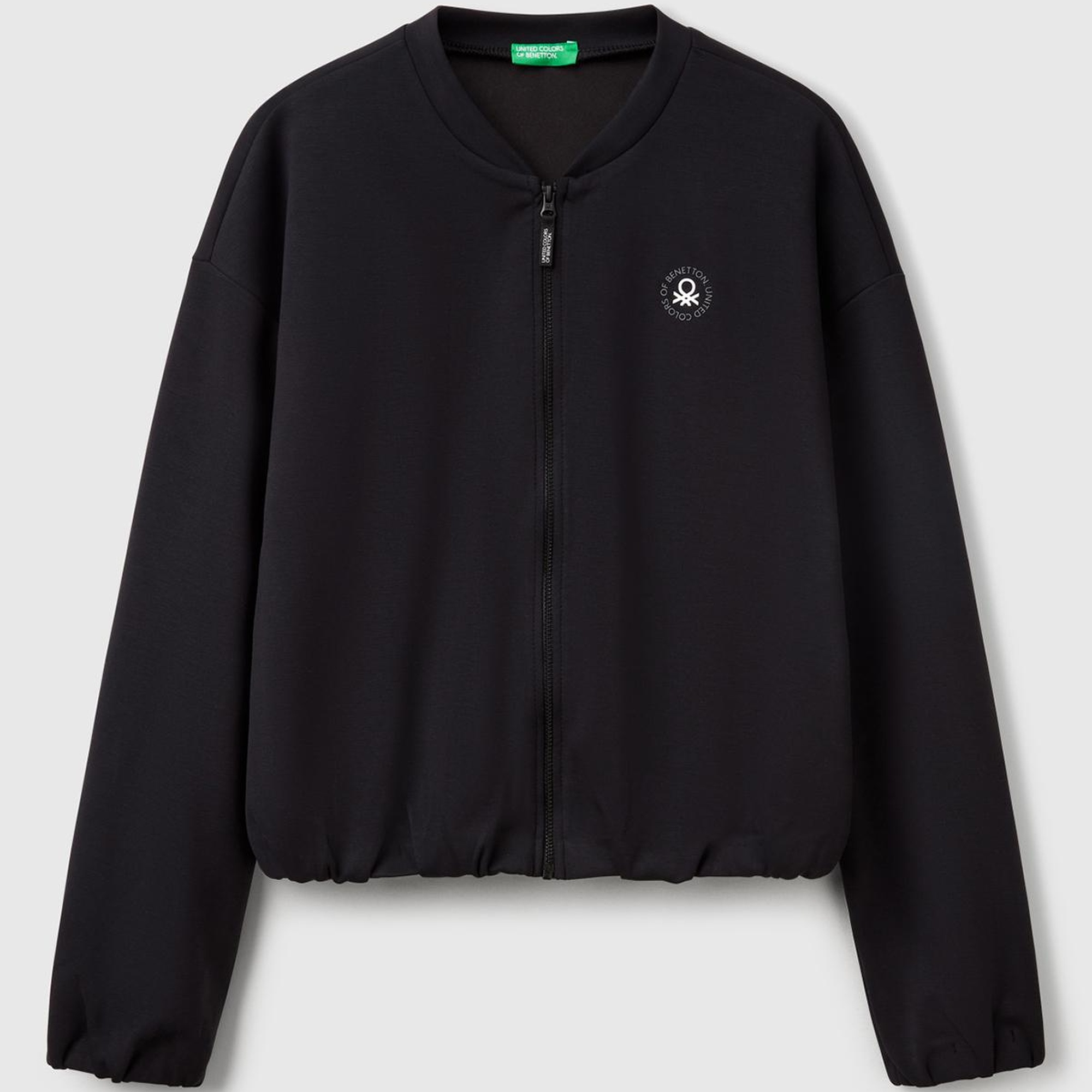 Kadın Siyah Logo Baskılı Önü Fermuarlı Beli Lastikli Sweatshirt