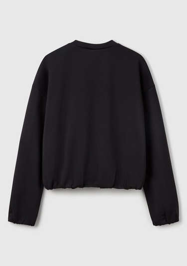  Kadın Siyah Logo Baskılı Önü Fermuarlı Beli Lastikli Sweatshirt
