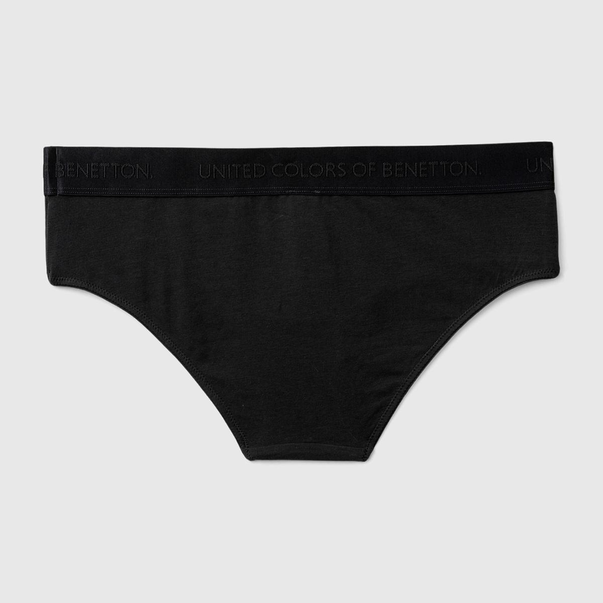 Kadın Siyah Pamuk Karışımlı Bel Bandı Logolu Hipster Kesim Külot