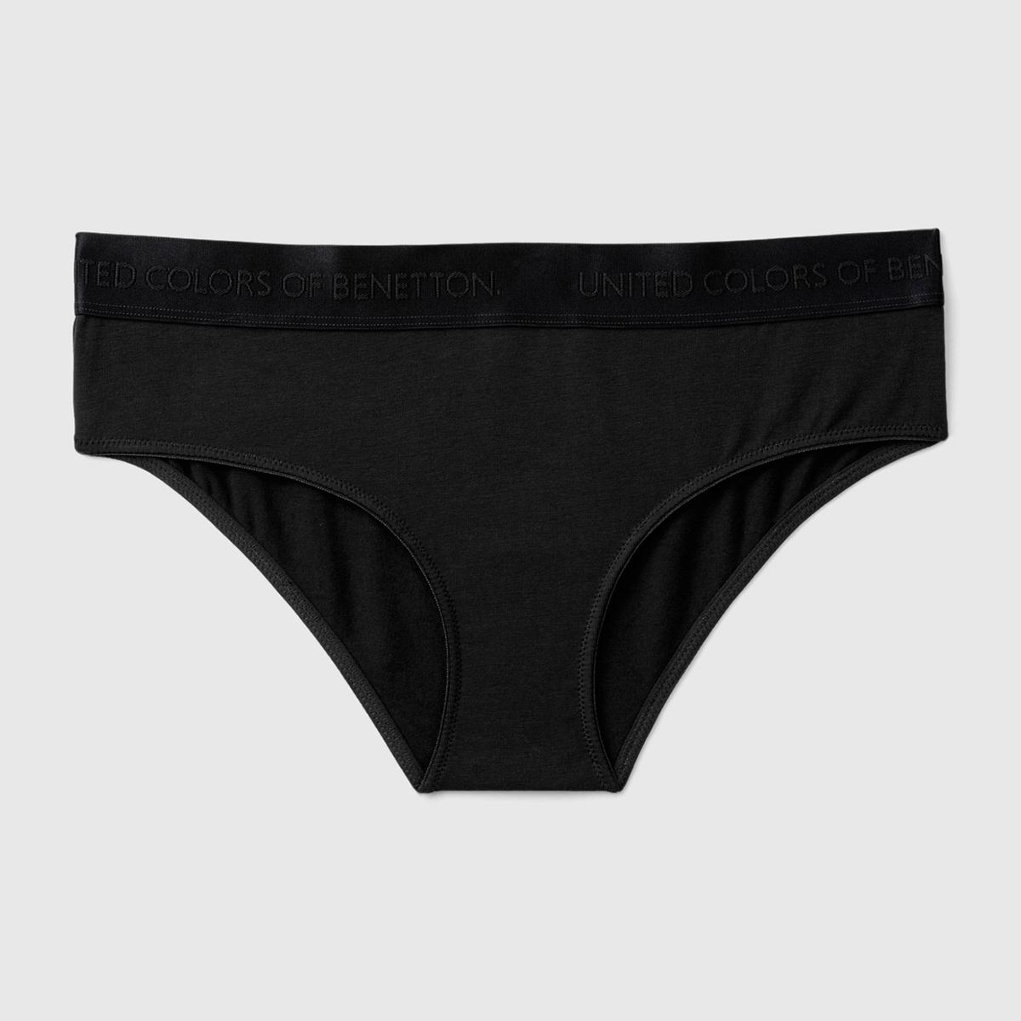 Kadın Siyah Pamuk Karışımlı Bel Bandı Logolu Hipster Kesim Külot