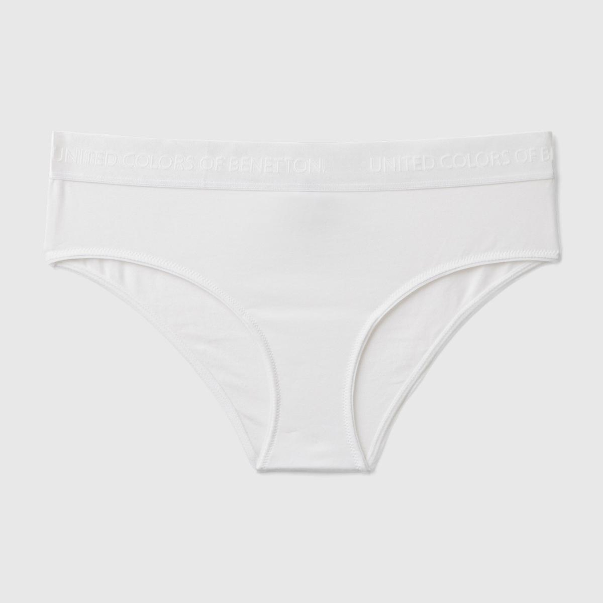 Kadın Beyaz Pamuk Karışımlı Bel Bandı Logolu Hipster Kesim Külot