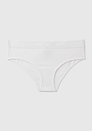  Kadın Beyaz Pamuk Karışımlı Bel Bandı Logolu Hipster Kesim Külot