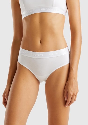  Kadın Beyaz Pamuk Karışımlı Bel Bandı Logolu Hipster Kesim Külot