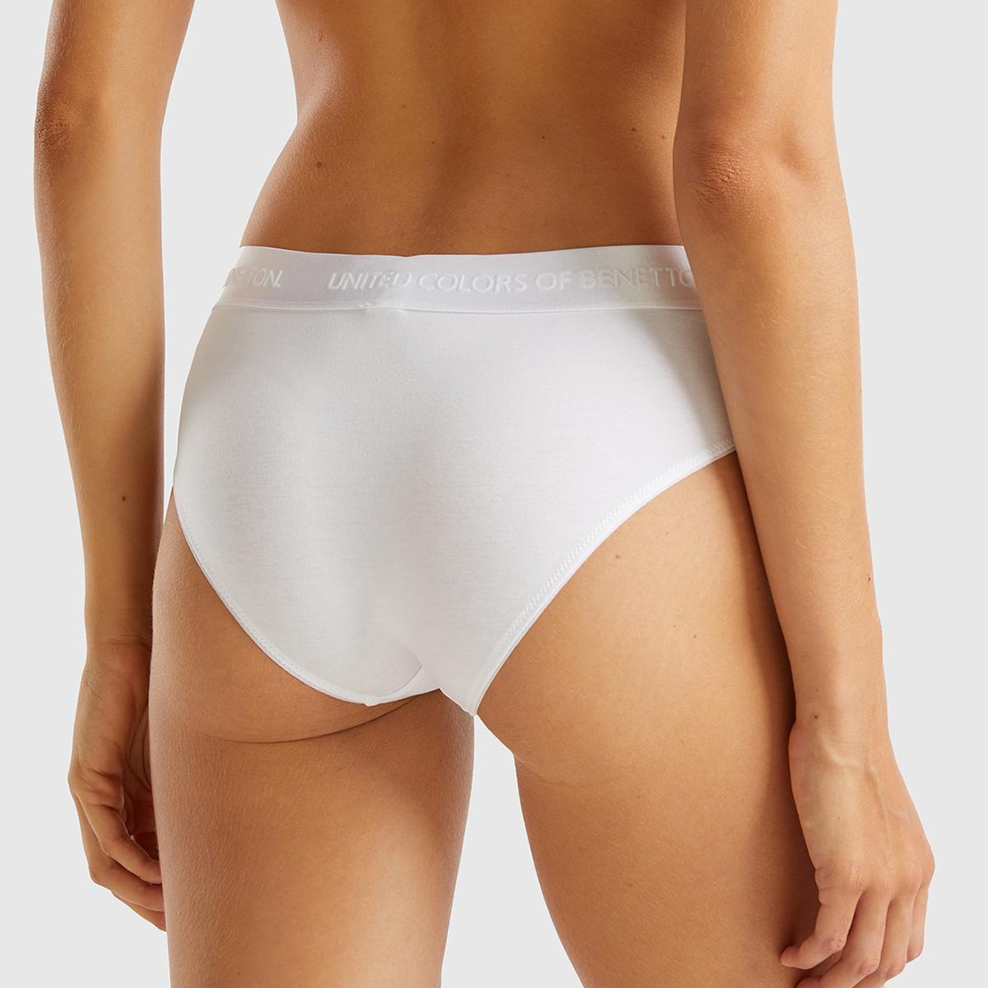 Kadın Beyaz Pamuk Karışımlı Bel Bandı Logolu Hipster Kesim Külot