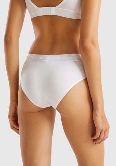  Kadın Beyaz Pamuk Karışımlı Bel Bandı Logolu Hipster Kesim Külot