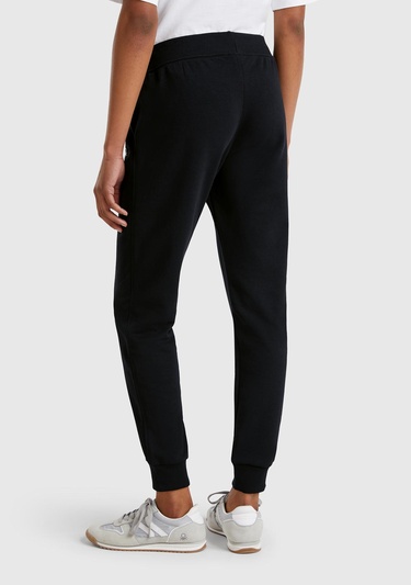  Kadın Siyah Pamuk Karışımlı Logo Baskılı Beli Lastikli Jogger Eşofman Altı