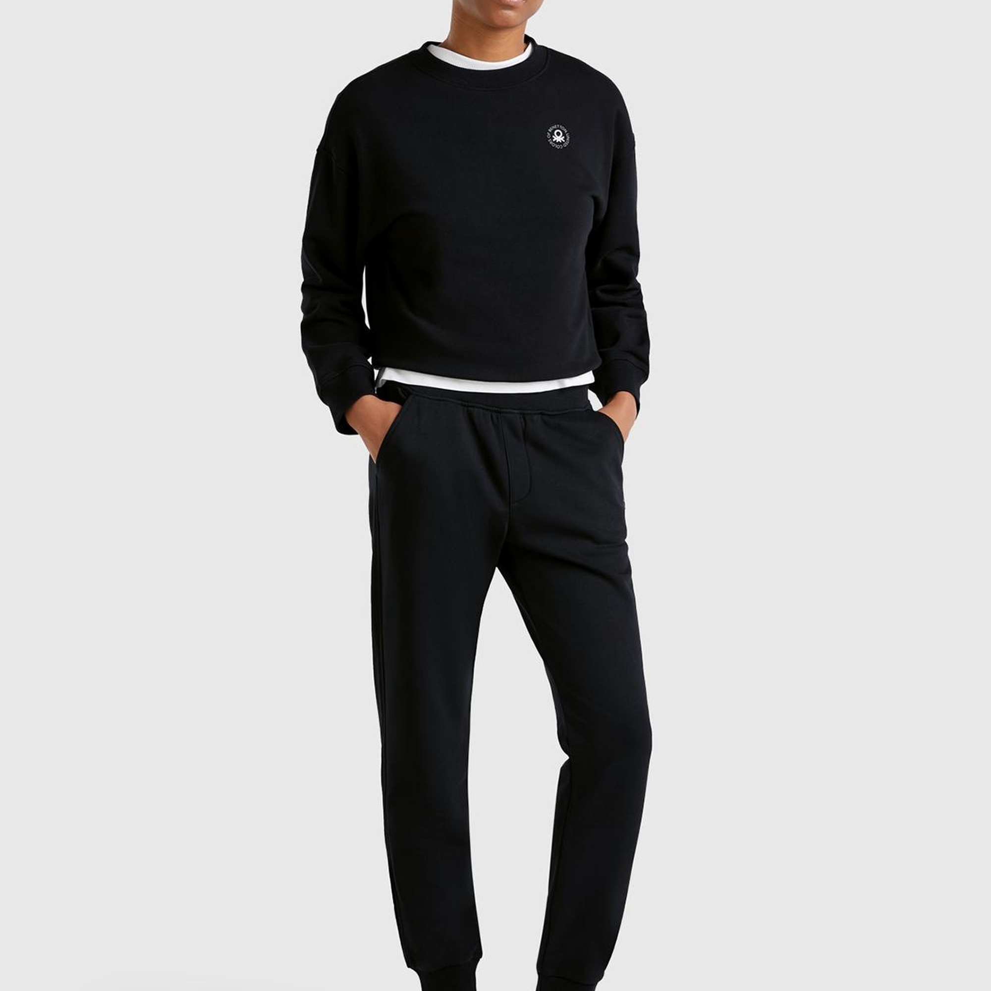 Kadın Siyah Pamuk Karışımlı Logo Baskılı Beli Lastikli Jogger Eşofman Altı