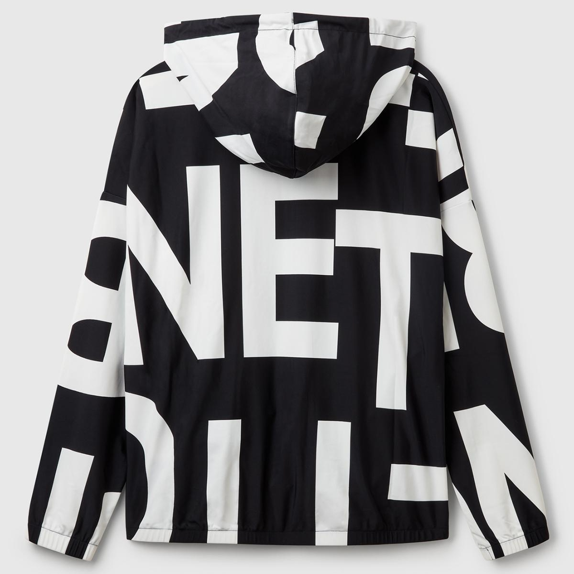 Kadın Siyah Yazı Desenli Önü Fermuarlı İp Detaylı Kapüşonlu Sweatshirt