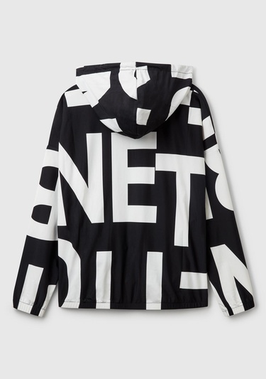  Kadın Siyah Yazı Desenli Önü Fermuarlı İp Detaylı Kapüşonlu Sweatshirt