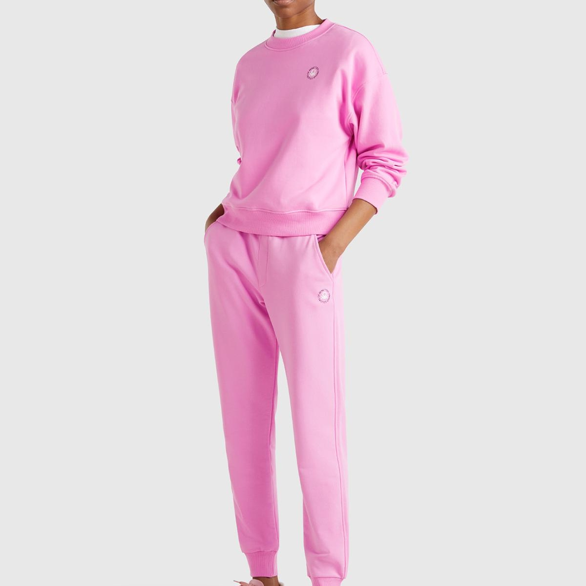 Kadın Pembe Pamuk Karışımlı Logo Baskılı Beli Lastikli Jogger Eşofman Altı