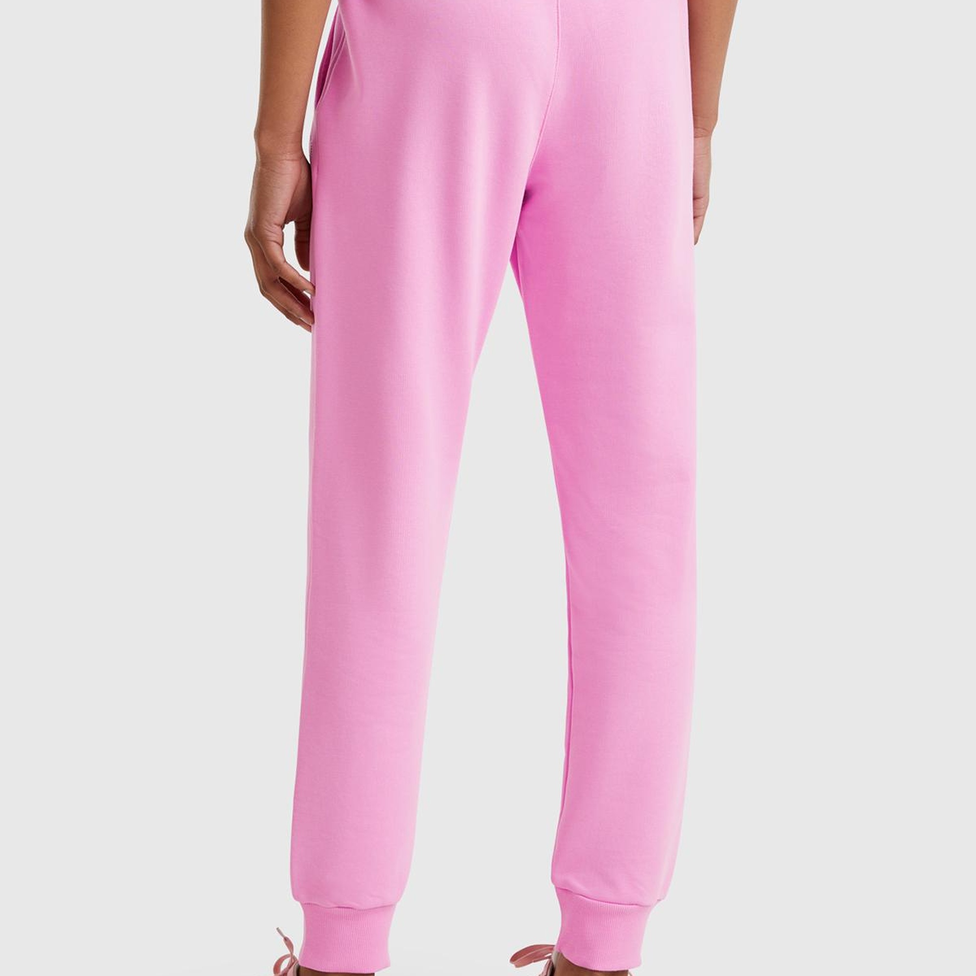 Kadın Pembe Pamuk Karışımlı Logo Baskılı Beli Lastikli Jogger Eşofman Altı