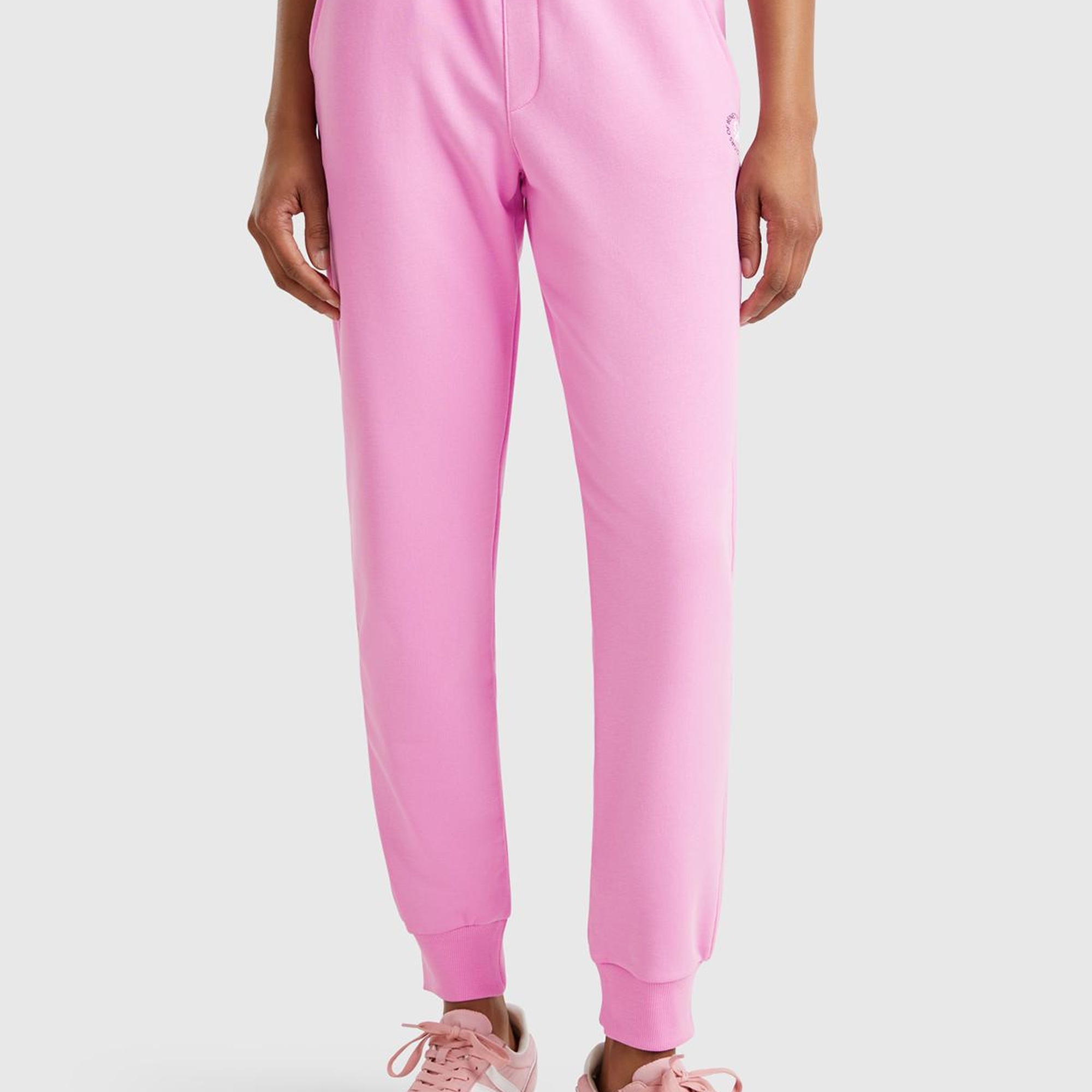 Kadın Pembe Pamuk Karışımlı Logo Baskılı Beli Lastikli Jogger Eşofman Altı