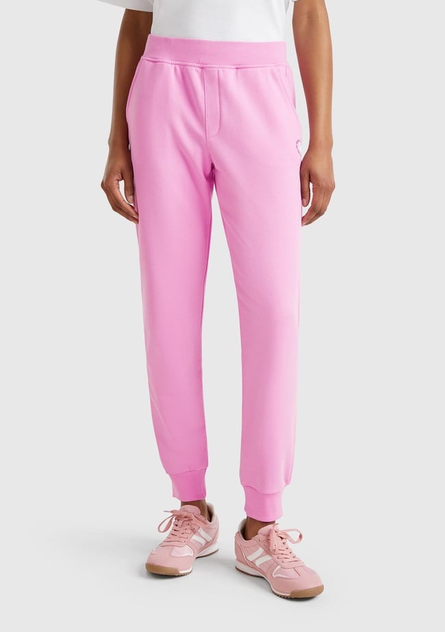  Kadın Pembe Pamuk Karışımlı Logo Baskılı Beli Lastikli Jogger Eşofman Altı