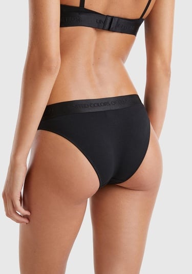  Kadın Siyah Pamuk Karışımlı Logo Bantlı Hipster Kesim Külot