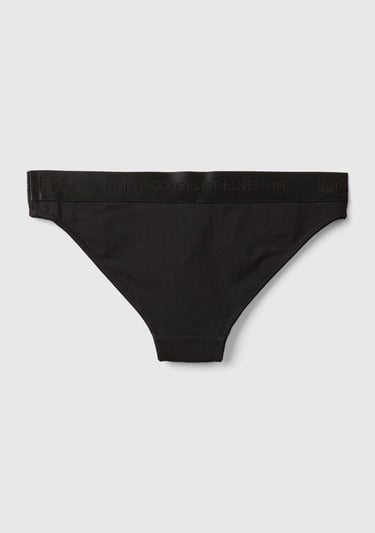  Kadın Siyah Pamuk Karışımlı Logo Bantlı Hipster Kesim Külot