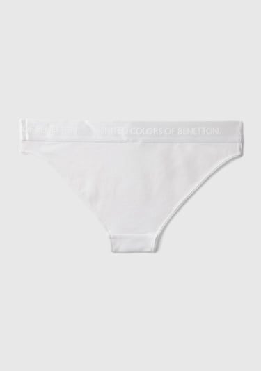  Kadın Beyaz Pamuk Karışımlı Logo Bantlı Hipster Kesim Külot