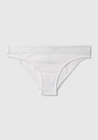  Kadın Beyaz Pamuk Karışımlı Logo Bantlı Hipster Kesim Külot