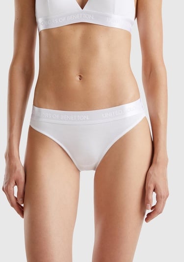  Kadın Beyaz Pamuk Karışımlı Logo Bantlı Hipster Kesim Külot