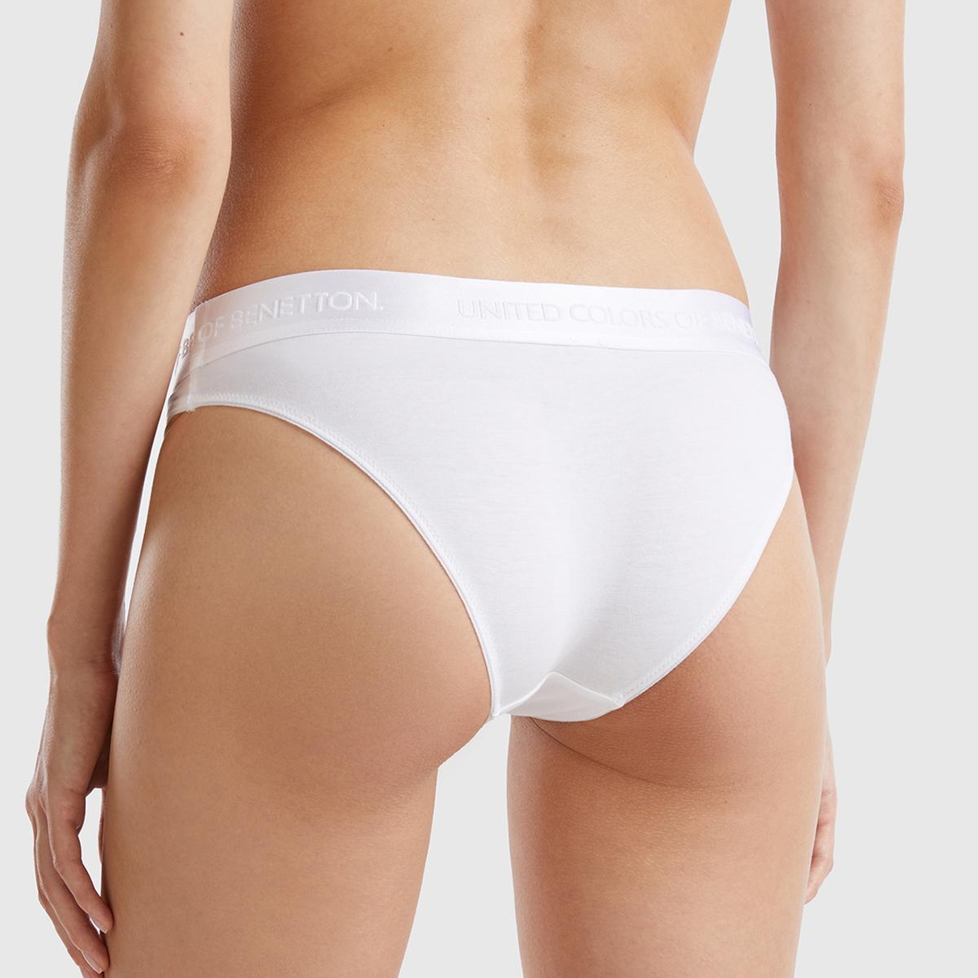 Kadın Beyaz Pamuk Karışımlı Logo Bantlı Hipster Kesim Külot