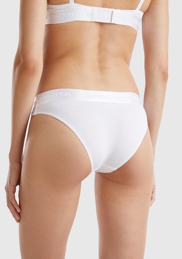  Kadın Beyaz Pamuk Karışımlı Logo Bantlı Hipster Kesim Külot