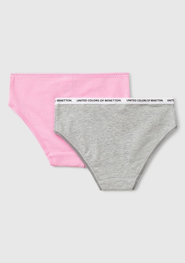  Kız Çocuk Pembe Logo Detaylı Klasik Kesim 2'li Külot Seti