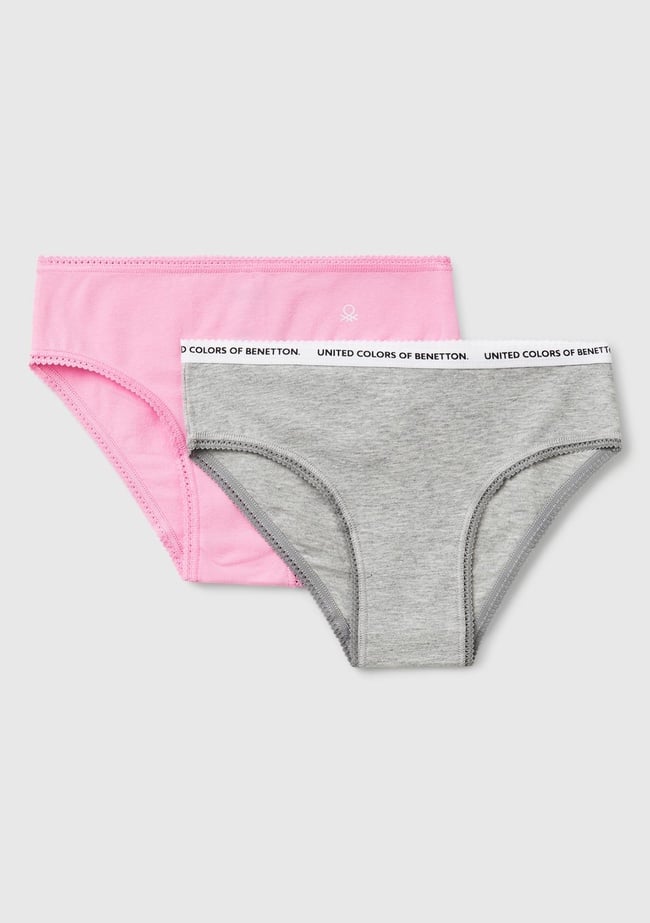  Kız Çocuk Pembe Logo Detaylı Klasik Kesim 2'li Külot Seti