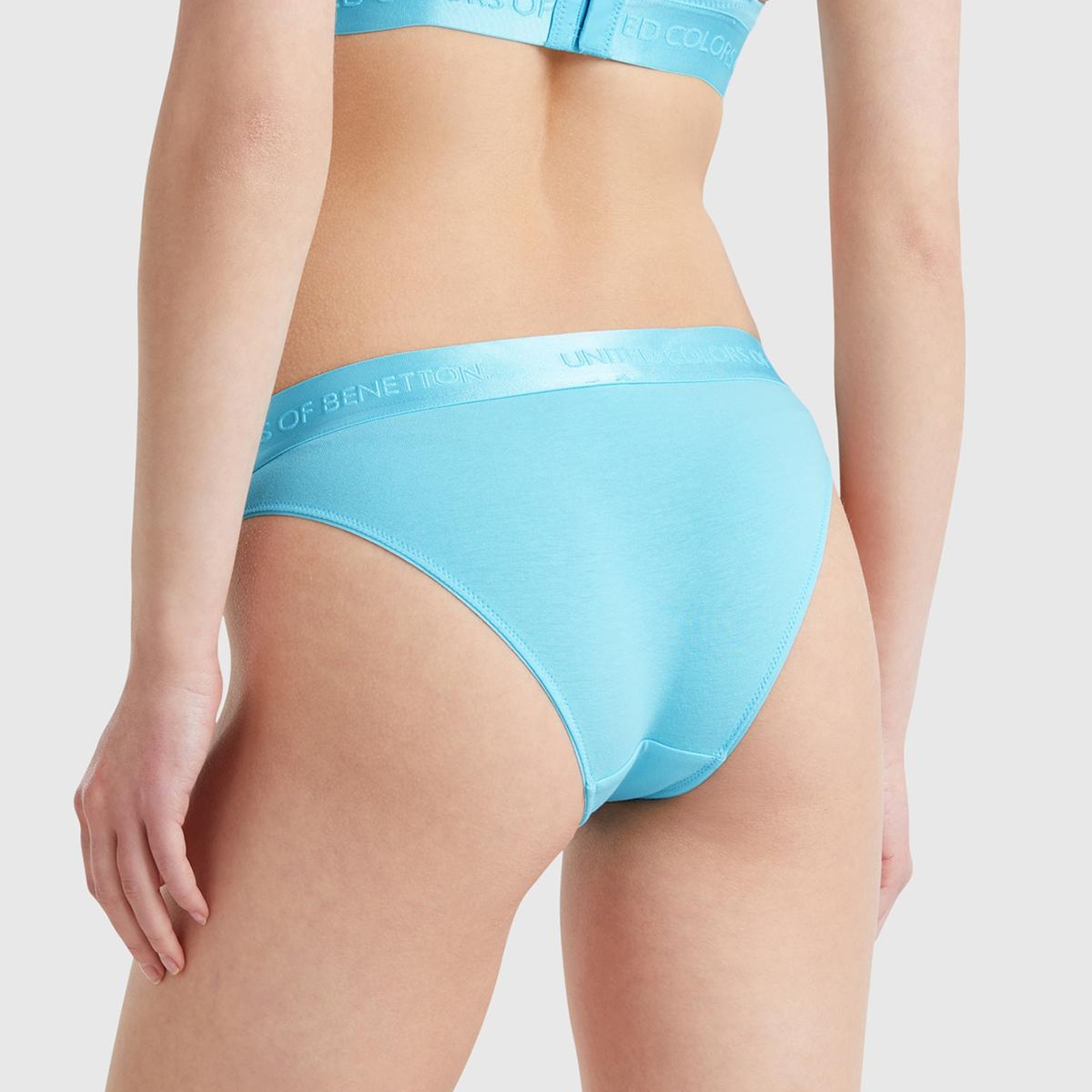 Kadın Mavi Pamuk Karışımlı Logo Bantlı Hipster Kesim Külot