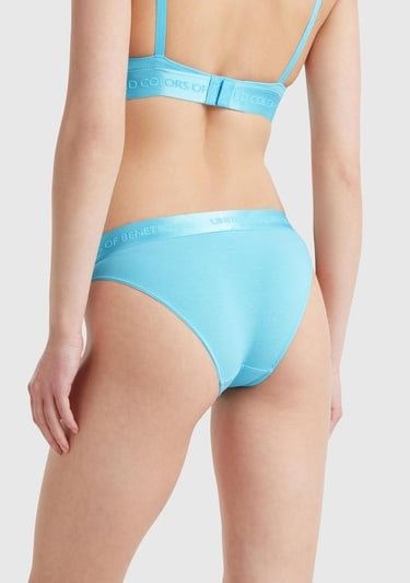  Kadın Mavi Pamuk Karışımlı Logo Bantlı Hipster Kesim Külot