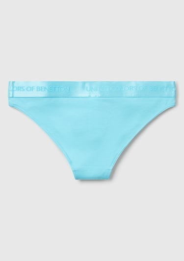  Kadın Mavi Pamuk Karışımlı Logo Bantlı Hipster Kesim Külot