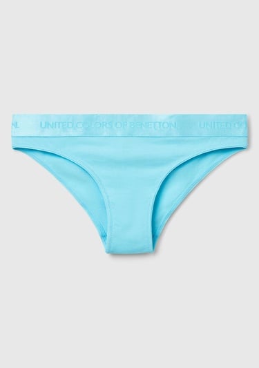  Kadın Mavi Pamuk Karışımlı Logo Bantlı Hipster Kesim Külot