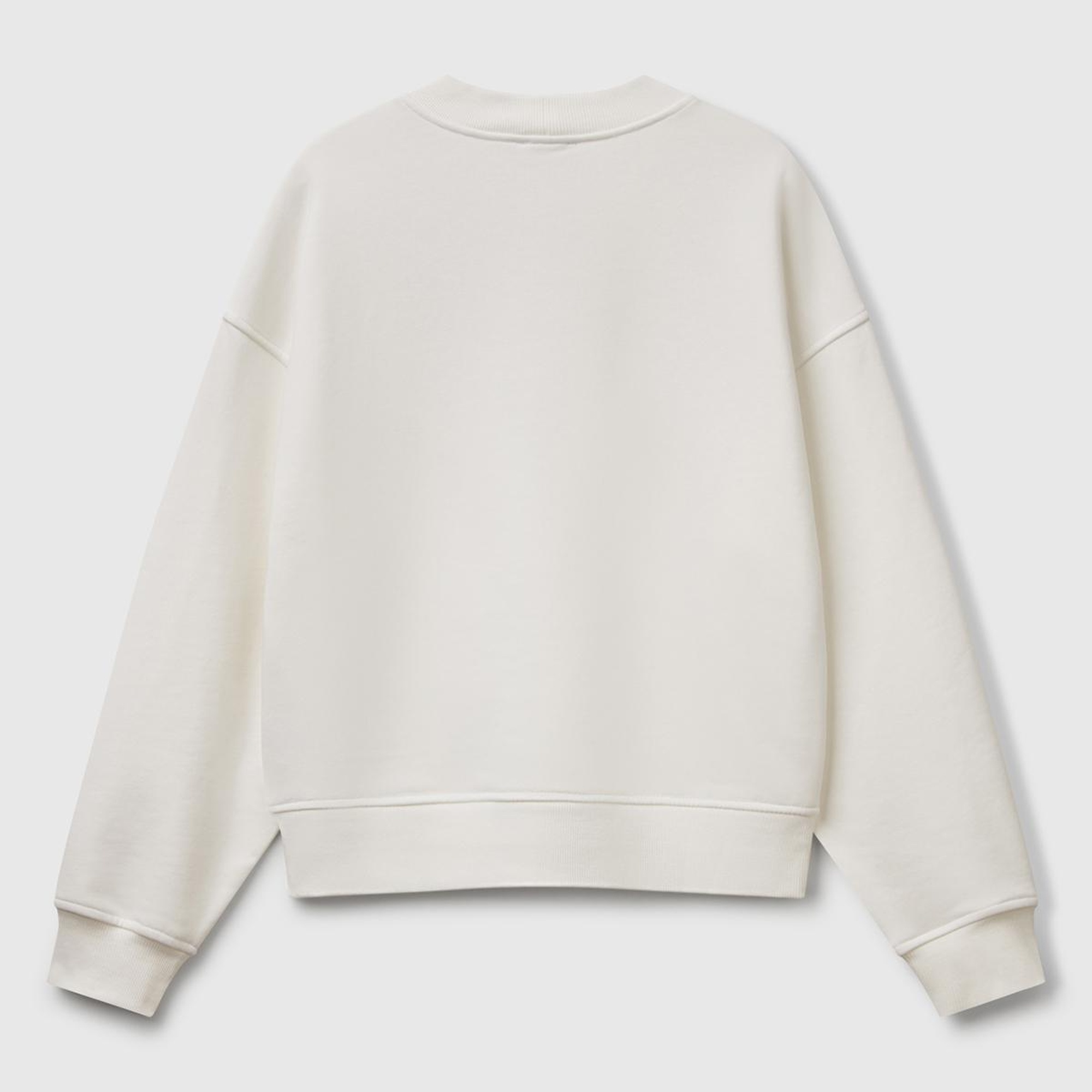 Kadın Beyaz Pamuk Karışımlı Logo Baskılı Bisiklet Yaka Sweatshirt